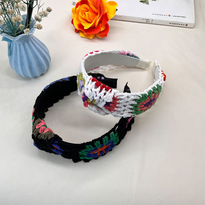 Wholesale Creative crochet wool mixed color hair hoop wash makeup hair hoop